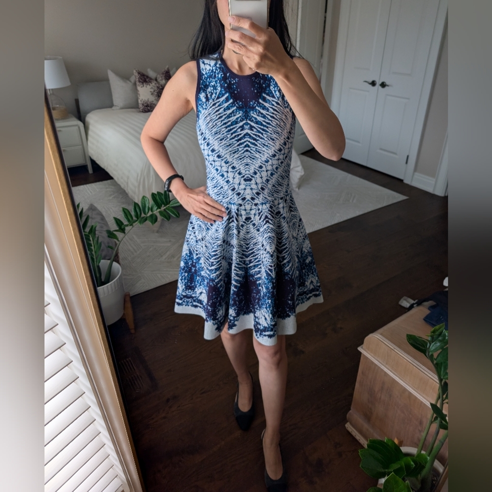 🇬🇧Karen Millen Blue Sleeveless Fit and Flare Knit Dress - M